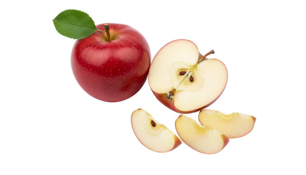 Pair of whole and sliced green apples collection, isolated on transparent background - Powered by Adobe