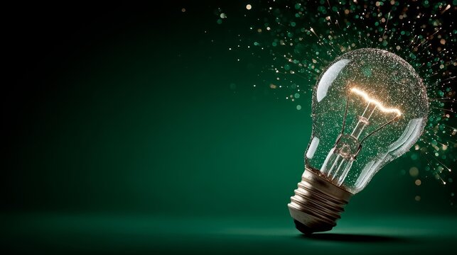Lightbulb Glowing With Sparks On Green - Powered by Adobe