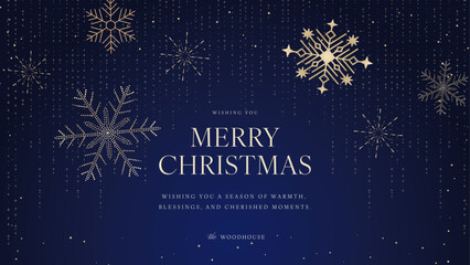 Christmas Flyer Poster Template in Luxury Blue & Gold Minimalist Style for Luxe NYE New Year Invite Cards with Merry Christmas Text, Background