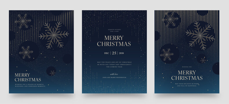 Christmas Poster Template in Luxury Blue & Gold Minimalist Style for Luxe NYE New Year Invite Cards