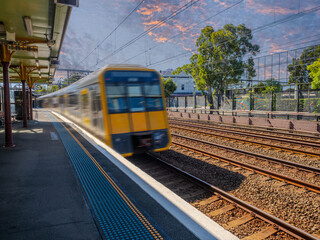 Passenger Train going through Summer Hill train station a suburban Sydney train Station NSW Australia