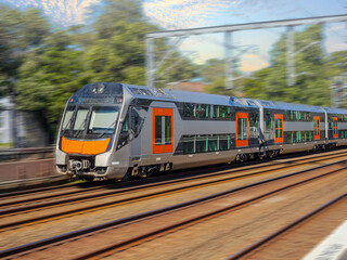 Passenger Train going through Summer Hill train station a suburban Sydney train Station NSW Australia