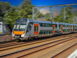 Passenger Train going through Summer Hill train station a suburban Sydney train Station NSW Australia