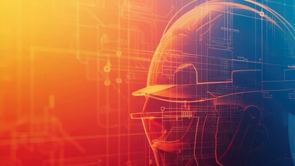 Futuristic design of engineer with digital overlay and blueprint elements - Powered by Adobe