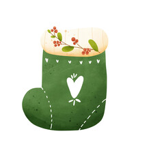 Cute pastel watercolor Christmas stocking clipart. Perfect for holiday cards, gift tags, scrapbooking, stickers, and DIY projects. PNG with transparent background.