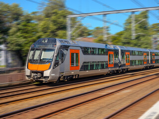Passenger Train going through Summer Hill train station a suburban Sydney train Station NSW Australia