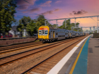 Passenger Train going through Summer Hill train station a suburban Sydney train Station NSW Australia