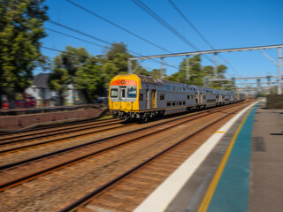 Passenger Train going through Summer Hill train station a suburban Sydney train Station NSW Australia