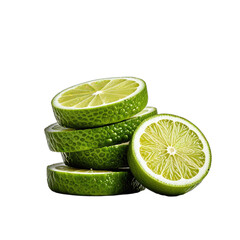 Stacked slices of fresh green citrus fruit, isolated on black