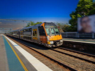 Passenger Train going through Summer Hill train station a suburban Sydney train Station NSW Australia