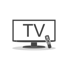 Smart TV and remote control sign with shadow