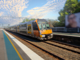 Passenger Train going through Summer Hill train station a suburban Sydney train Station NSW Australia