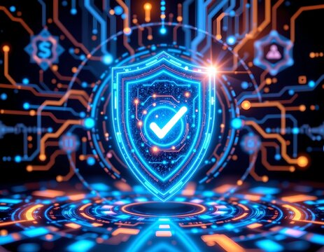 Futuristic Digital Security Shield with Holographic Interface
