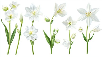 Fototapeta premium Delicate white ornithogalum flowers isolated on light background, elegant botanical floral design