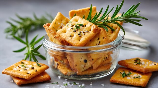 Homemade savory crackers with rosemary and sea salt