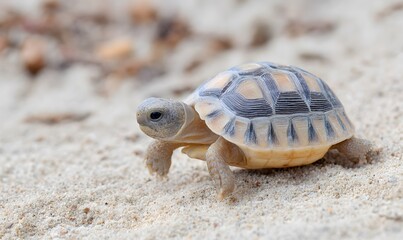 Obraz premium turtle walking slowly on sandy beach