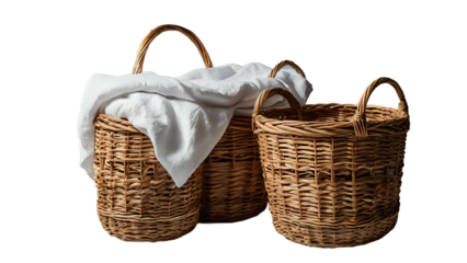 empty wicker basket ,isolated on transparent png