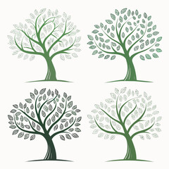 Obraz premium Four green gradient tree icons with subtle shading