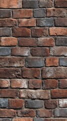 Obraz premium A textured brick wall featuring a mix of red and gray bricks, showcasing an aged and rustic appearance.