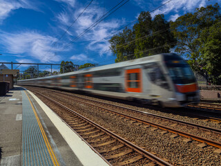 Passenger Train going through Summer Hill train station a suburban Sydney train Station NSW Australia