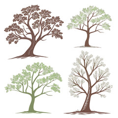 Four stylized trees in brown and green vector art nature 1