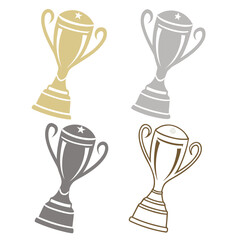 Four trophy icons gold silver grey brown vector award
