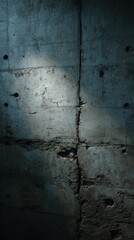 Obraz premium A textured concrete wall illuminated by soft light, showcasing shadows and a crack, creating a moody atmosphere.