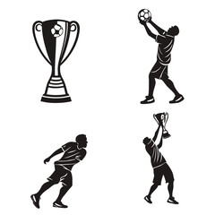 Four black silhouette soccer trophy and player icons 1
