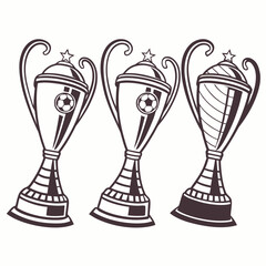 Three vintage soccer trophies with stars and soccer balls