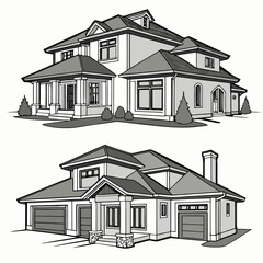 Two gray vector houses with realistic textures home