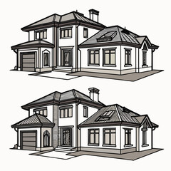 Two luxury houses with garages and chimneys home building