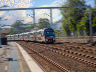 Naklejka premium Passenger Train going through Summer Hill train station a suburban Sydney train Station NSW Australia