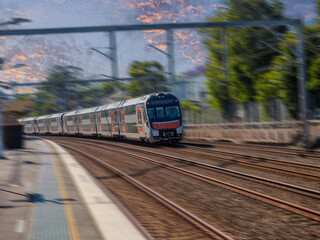 Passenger Train going through Summer Hill train station a suburban Sydney train Station NSW Australia
