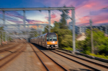 Passenger Train going through Summer Hill train station a suburban Sydney train Station NSW Australia