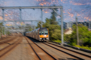 Passenger Train going through Summer Hill train station a suburban Sydney train Station NSW Australia