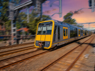 Passenger Train going through Summer Hill train station a suburban Sydney train Station NSW Australia