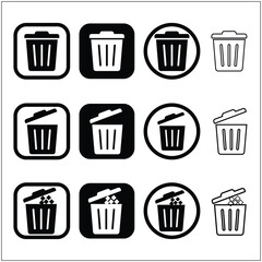 Bin icons, Trash Can Icon Vector Set, Delete Symbol, Waste Basket Sign for Apps, Web Design, User Interface, Cleaning Services, and Recycling Graphics