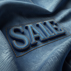 Denim Sale Advertisement with Stitched Letters Promoting Discount Offers