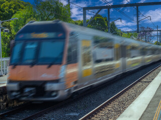 Passenger Train going through Summer Hill train station a suburban Sydney train Station NSW Australia