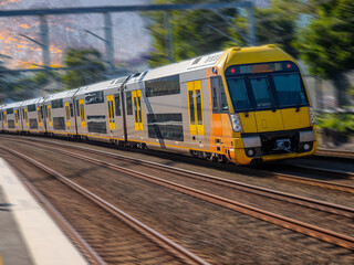 Passenger Train going through Summer Hill train station a suburban Sydney train Station NSW Australia