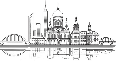 Obraz premium Harbin City landmark linear vector