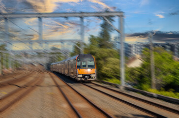Passenger Train going through Summer Hill train station a suburban Sydney train Station NSW Australia