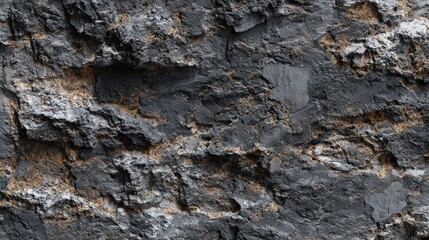 Fototapeta premium A rough, textured surface of dark rock, showcasing natural patterns and earthy tones, ideal for backgrounds or artistic projects.