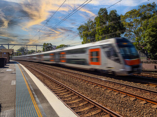 Passenger Train going through Summer Hill train station a suburban Sydney train Station NSW Australia