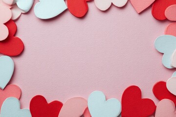 Romantic heart candies border on pink backdrop for valentine's day