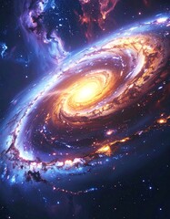 Obraz premium Spiraling cosmic structure with bright center, nebula background