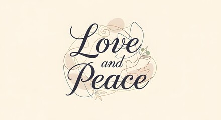 Elegant and Artistic Typography Design with the Words Love and Peace in a Stylish Script Font on a Soft Light Background