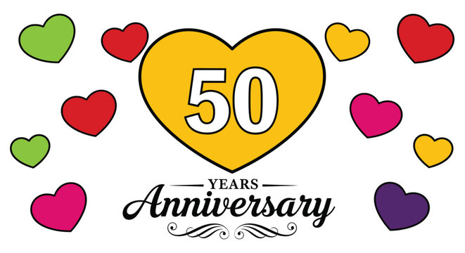 Celebrate years anniversary with heart theme vector template