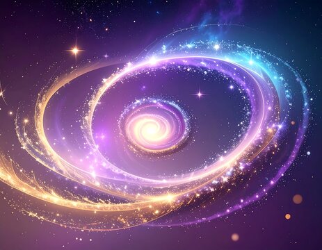 Spiraling cosmic vortex with glowing light and sparkling nebulae