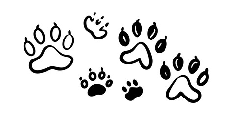 Doodle Style Animal Paw Prints and Footprints on White